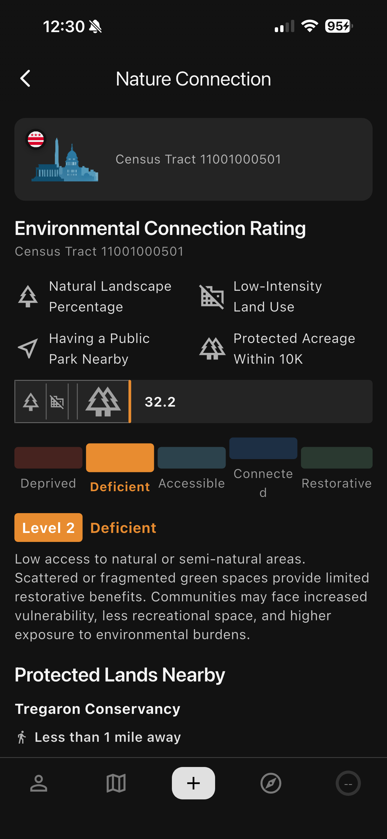 PollutionProfile environmental connection rating screen