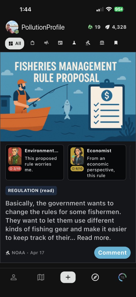 PollutionProfile regulation reel showing a fisheries management rule proposal